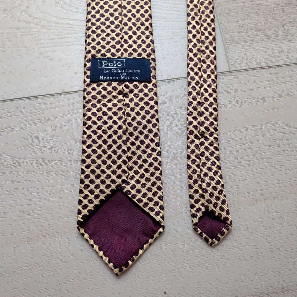 Vintage‎ Polo Ralph Lauren Neiman Marcus Tie Necktie Gold Red Geometric Silk